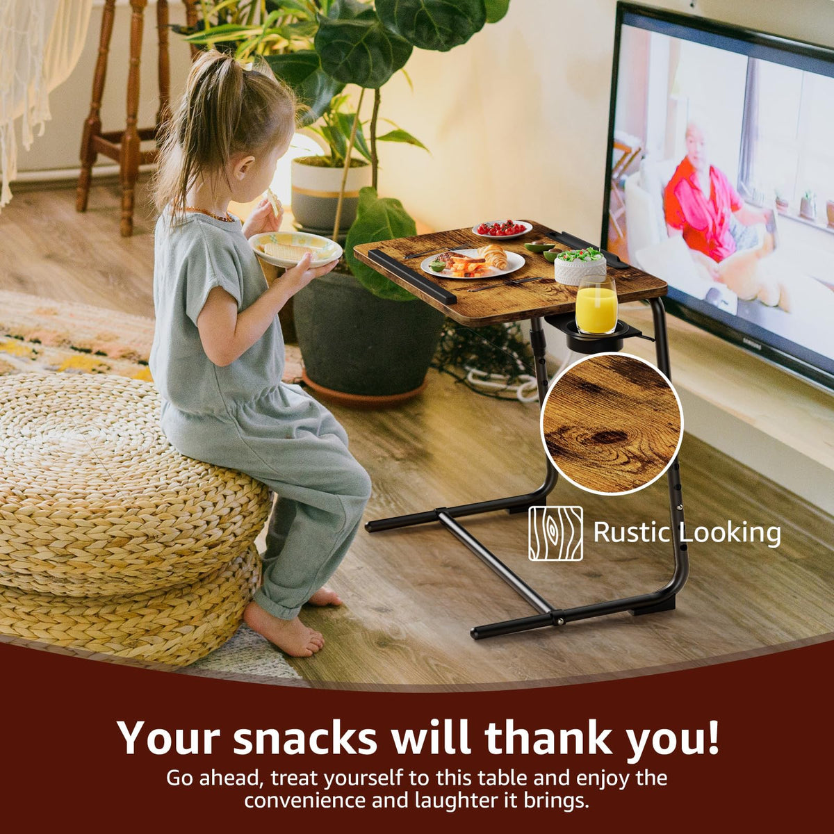 NUTIKAS adjustable-angle design for comfortable couch viewing and easy positioning.