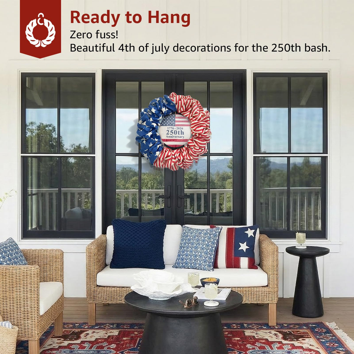 NUTIKAS front-door decor enhances curb appeal with patriotic flair.