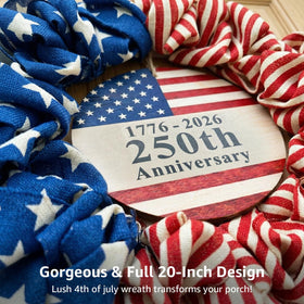 NUTIKAS wooden 1776-2026 sign wreath adds commemorative charm.