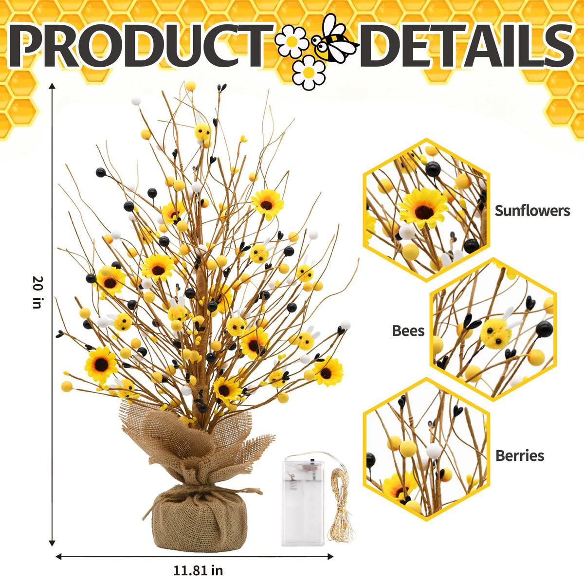 nuvagiki lighted sunflower bee tabletree features bumblebee accents