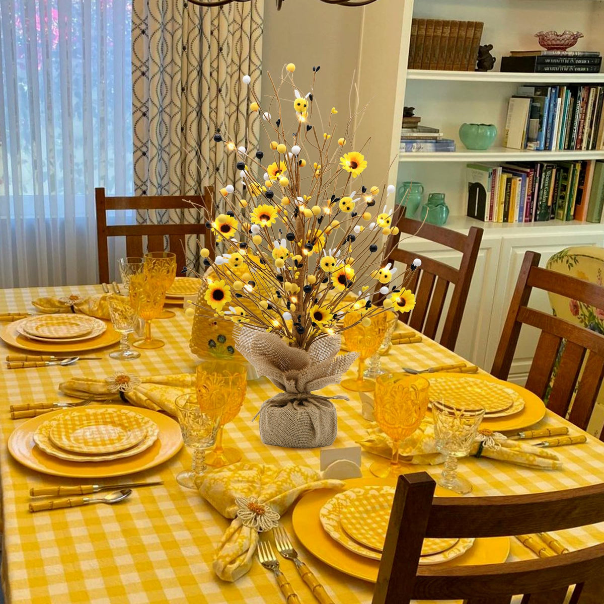 nuvagiki sunflowers and bees on the tabletree with sturdy trunk and base