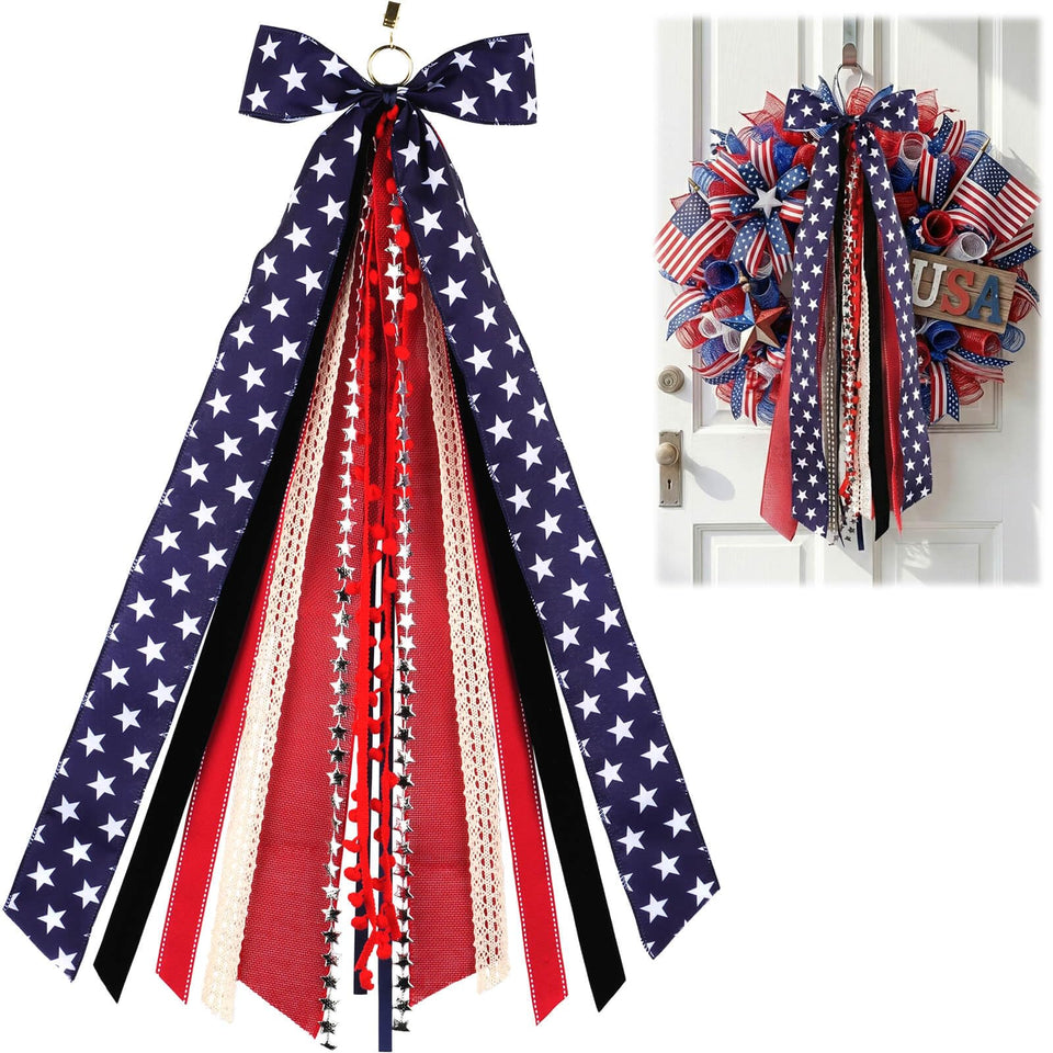 NUVCELKA patriotic bow 27.5-inch ready to elevate any wreath