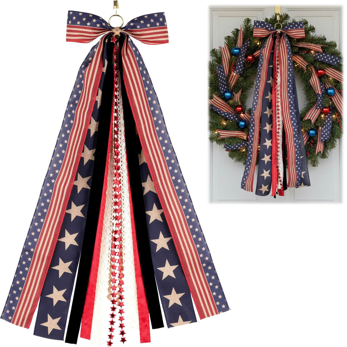 NUVCELKA patriotic bow on a wreath adds bold curb appeal for your front door