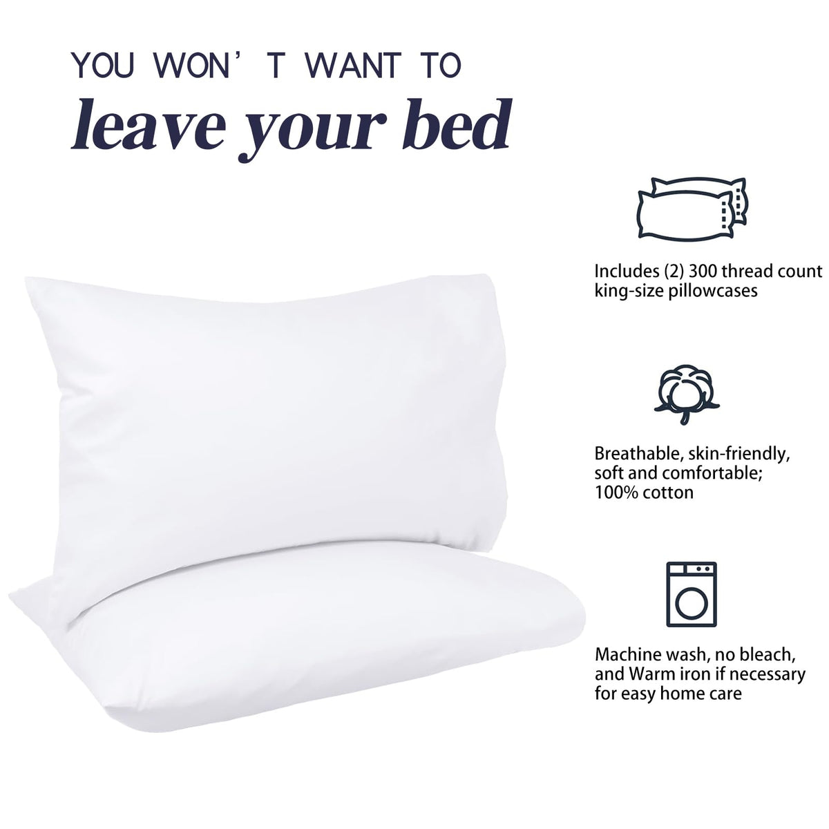 Nuzzle 100% cotton, 300-thread-count pillowcase offers soft, breathable comfort.