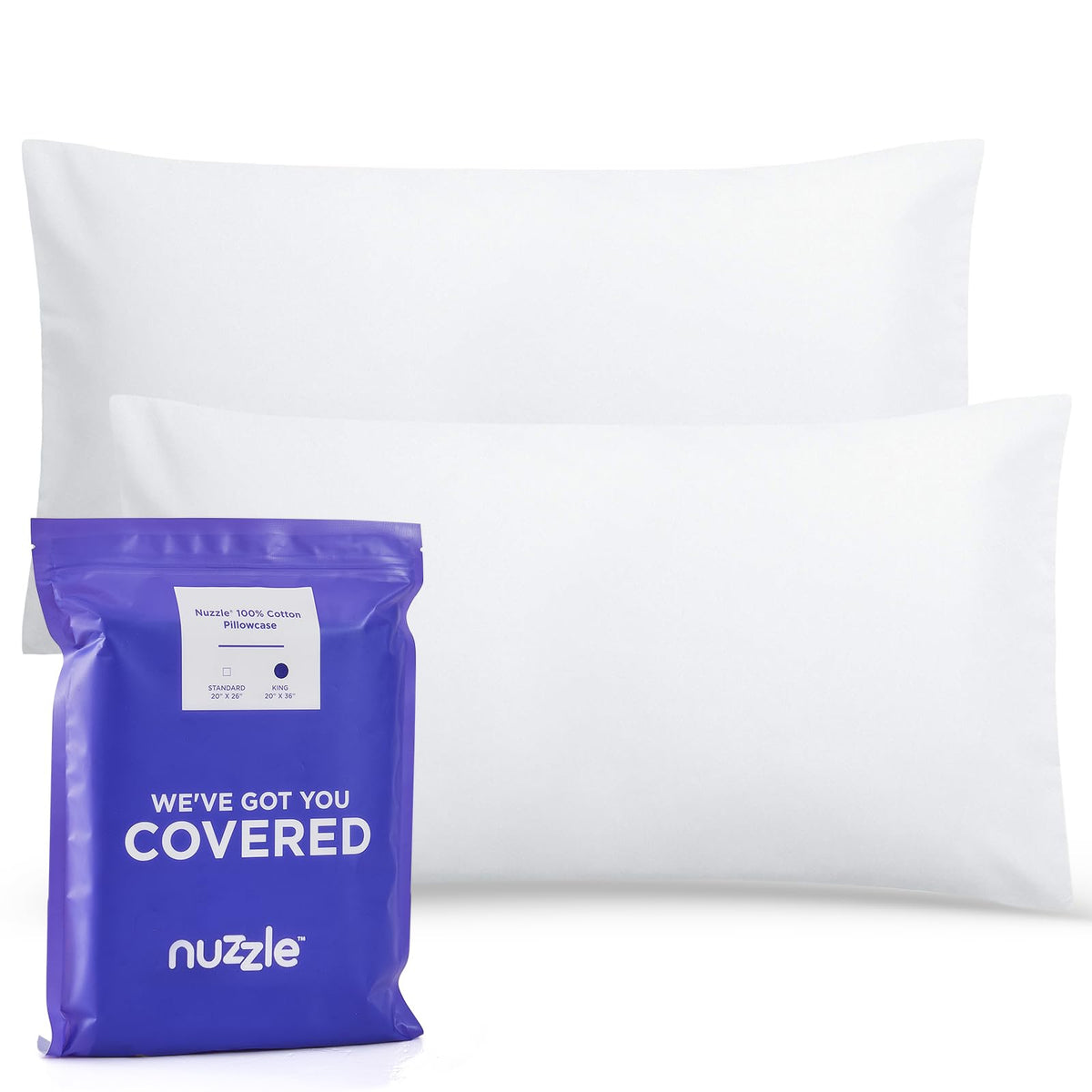Nuzzle king-size pillowcase 20x36 with envelope closure keeps pillows secure.