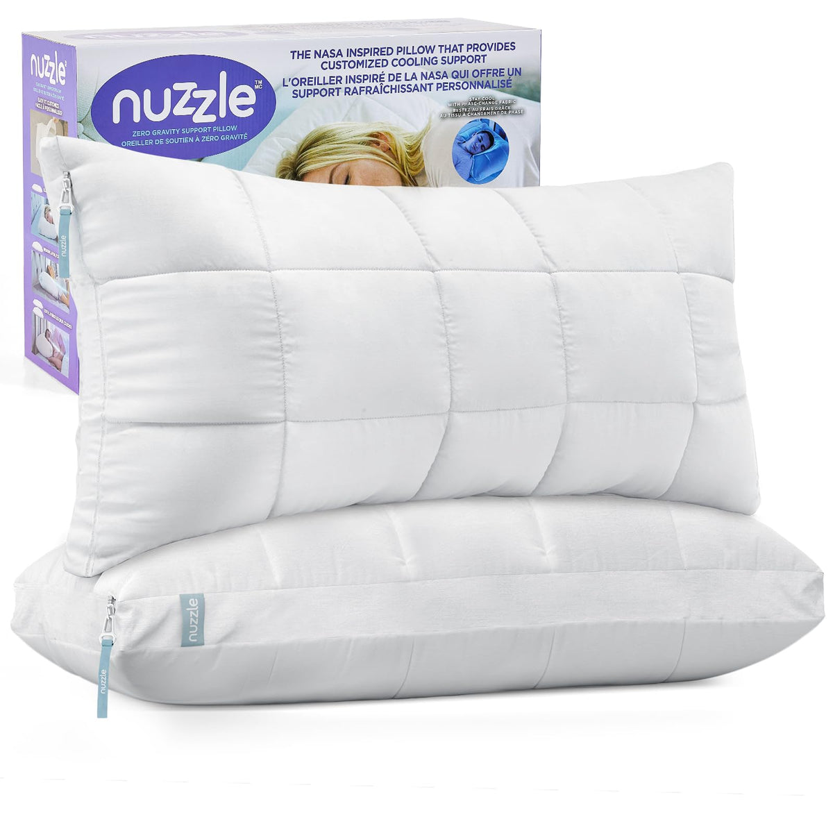 Nuzzle Queen 2-pack front view pillows for hotel-style comfort and neck support