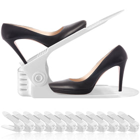 NVGSN shoe slots organizer in white showing two shoes per footprint for space saving