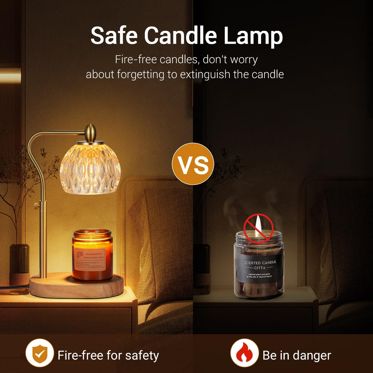 NVRGIUP Candle Warmer Lamp glowing in a cozy living room setup for relaxing evenings.