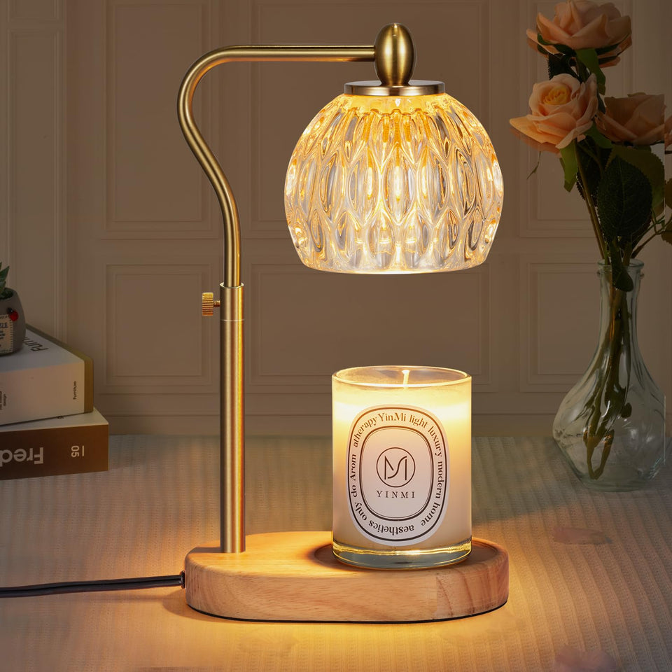 NVRGIUP Candle Warmer Lamp in gold, front view highlighting elegant decor and safe fragrance without flames.