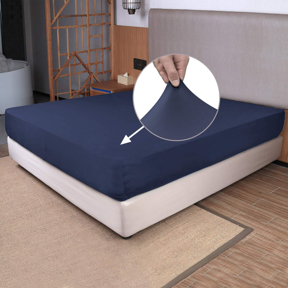N&Y HOME king size fitted sheet with 4-way stretch knit keeps corners secure.