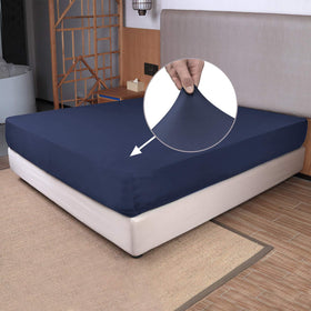 N&Y HOME king size fitted sheet with 4-way stretch knit keeps corners secure.