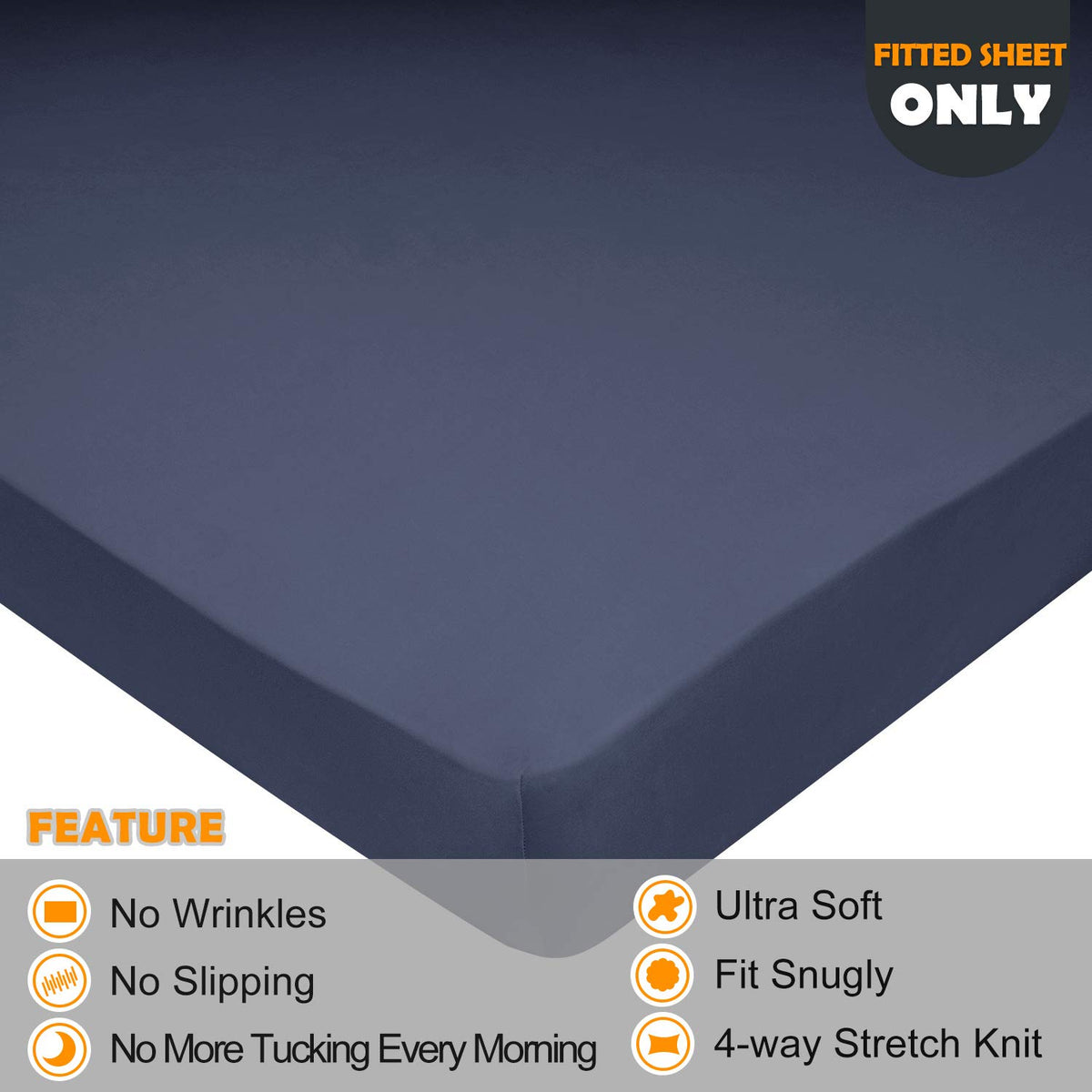 N&Y HOME navy blue fitted sheet with deep pockets stays in place.