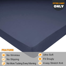 N&Y HOME navy blue fitted sheet with deep pockets stays in place.