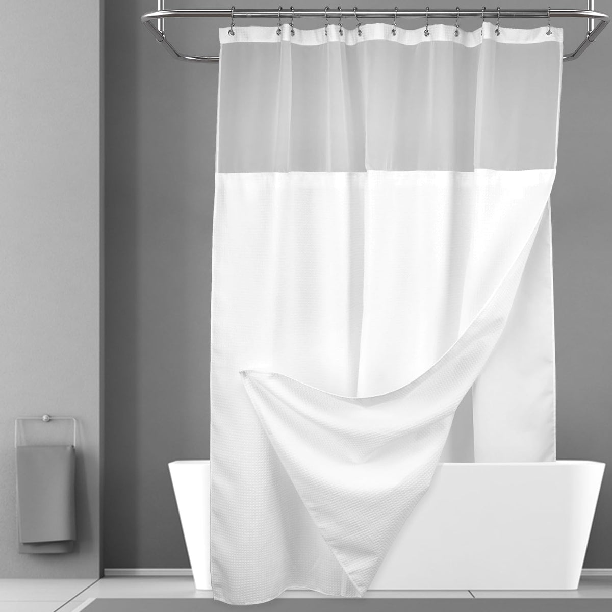 N&Y HOME long waffle weave shower curtain 75-inch with detachable liner for easy cleaning.