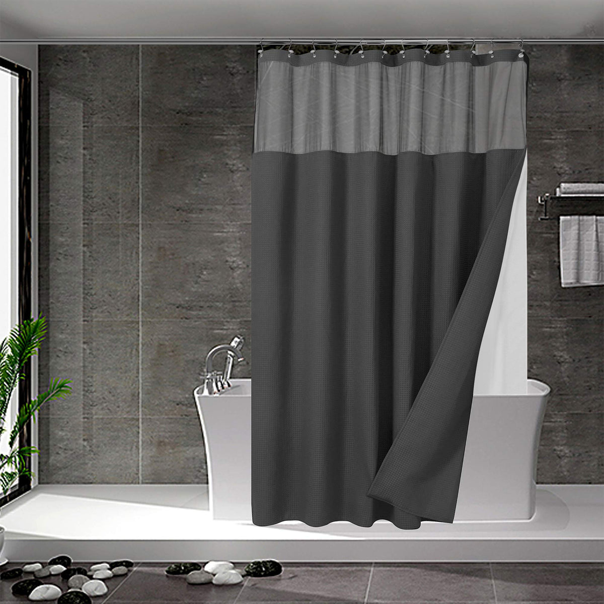 N&Y HOME waffle weave shower curtain with built-in liner for privacy and style