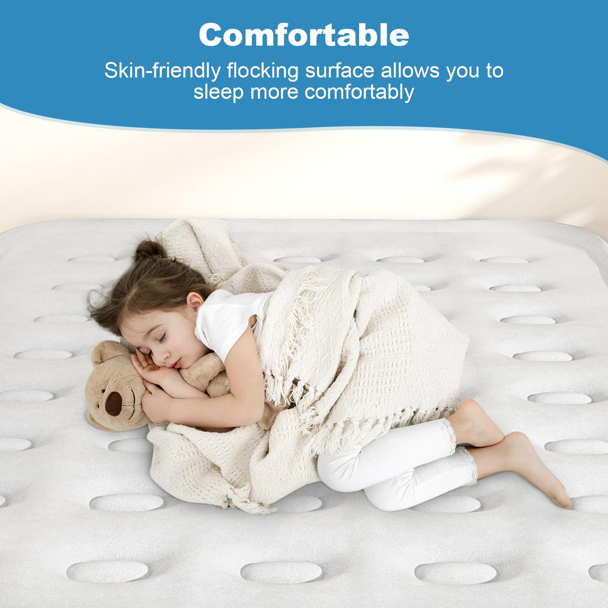 Nyabtst air mattress features non-slip bottom for stability.