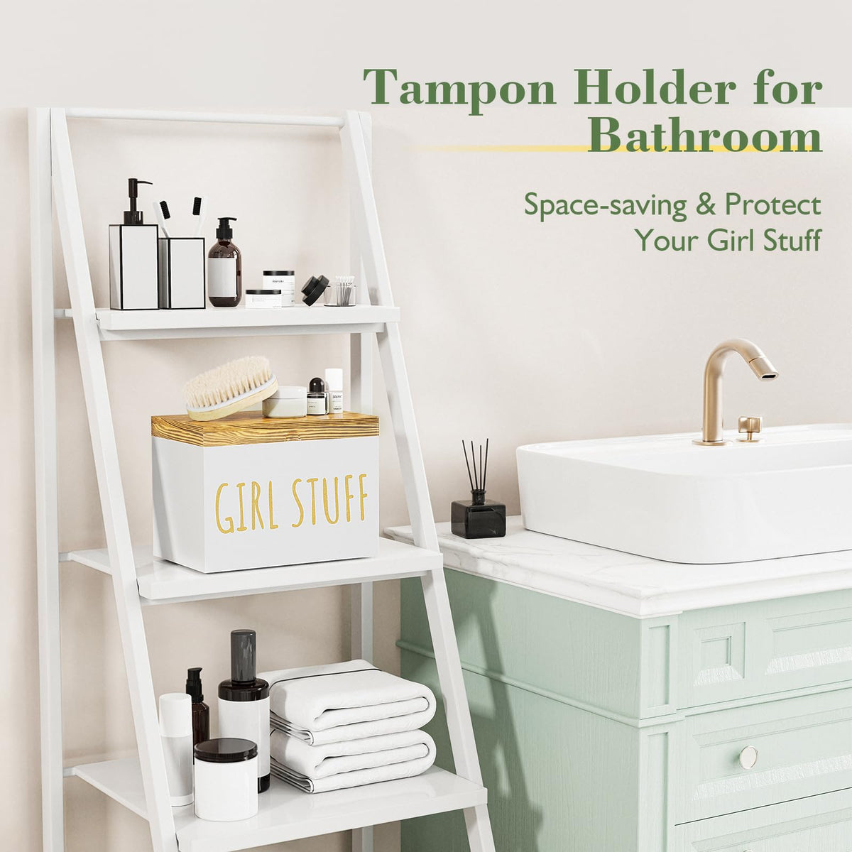 Nyellevario white feminine product organizer offers discreet, easy-access storage.