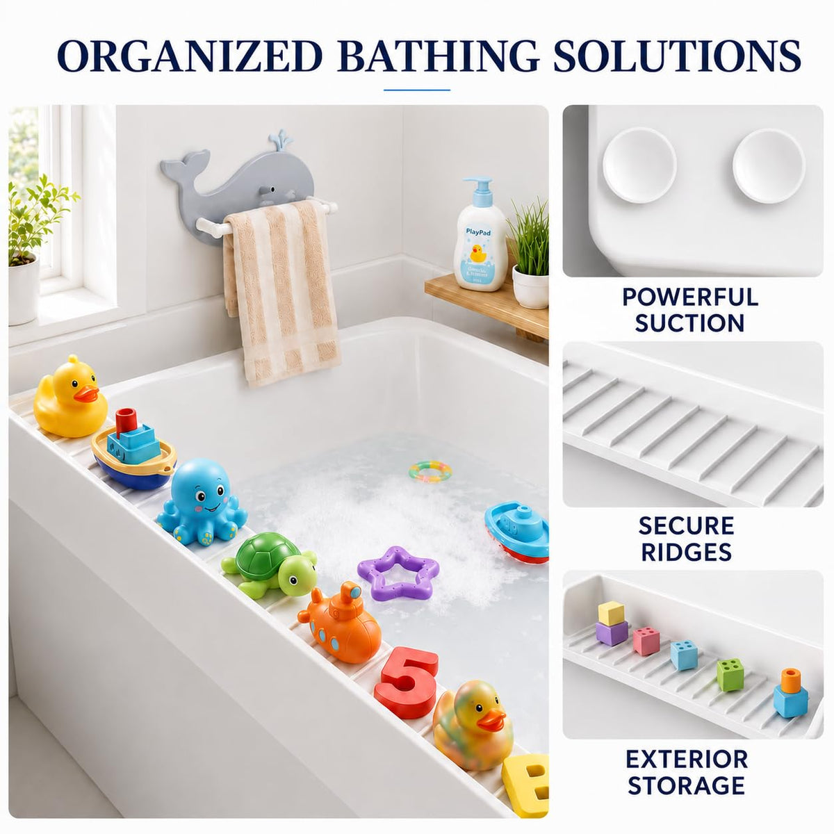 NYELOZIO drainage grooves guide water back into tub for a dry floor