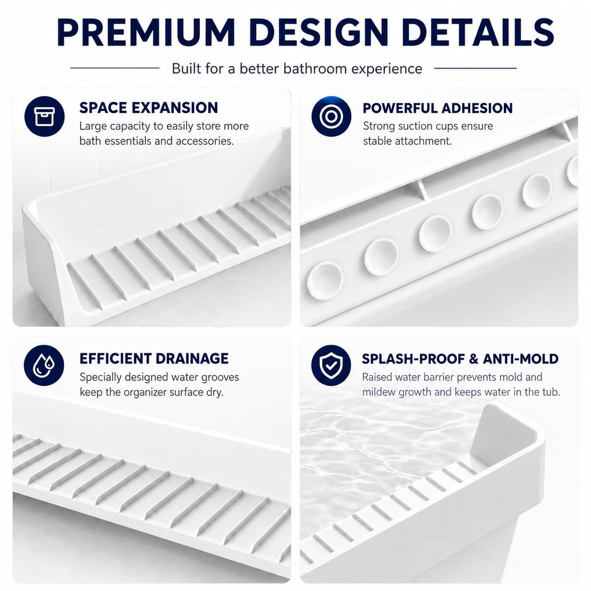 NYELOZIO white bathroom organizer adds tidy space to tub area