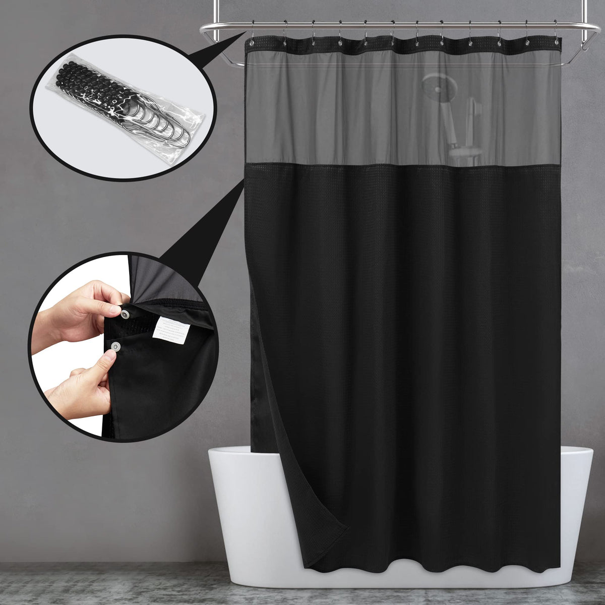 N&Y HOME 71x72 curtain fits standard showers for a clean look.