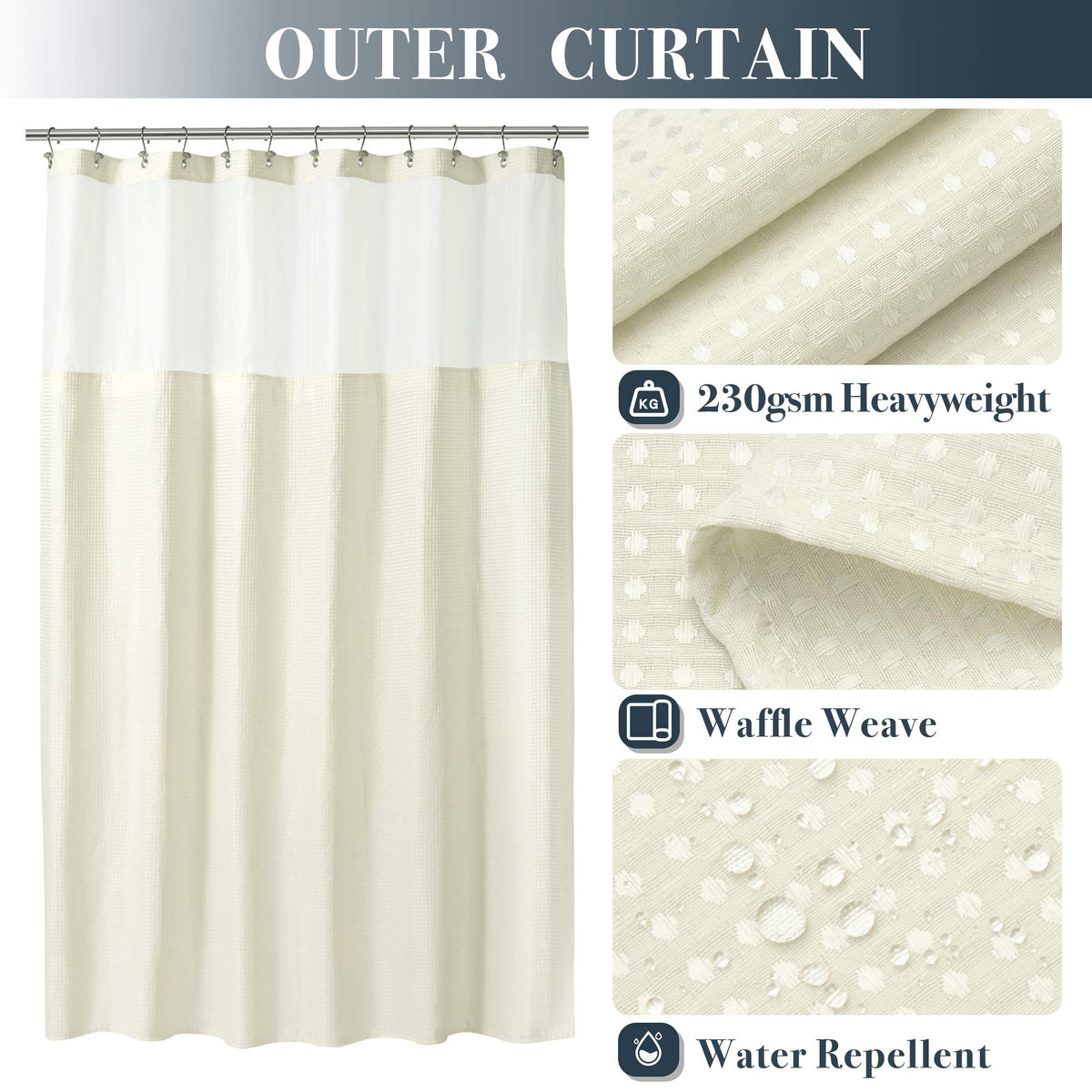 N&Y HOME snap-in liner attached to curtain for easy cleaning and replacement.