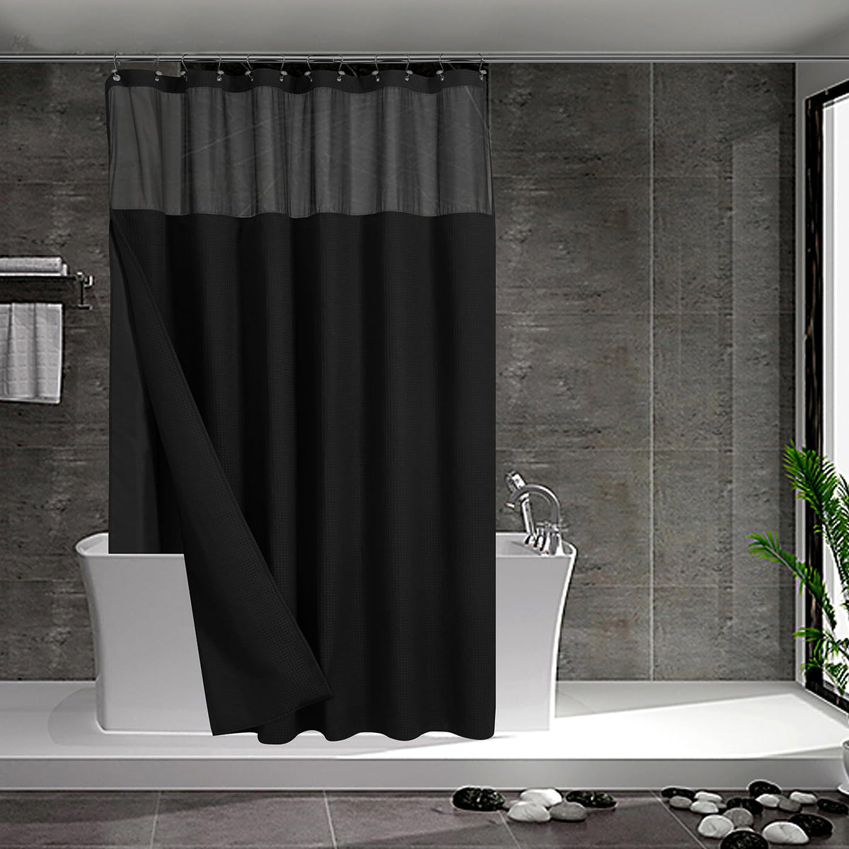 N&Y HOME waffle weave curtain with snap-in liner for spa-like privacy.
