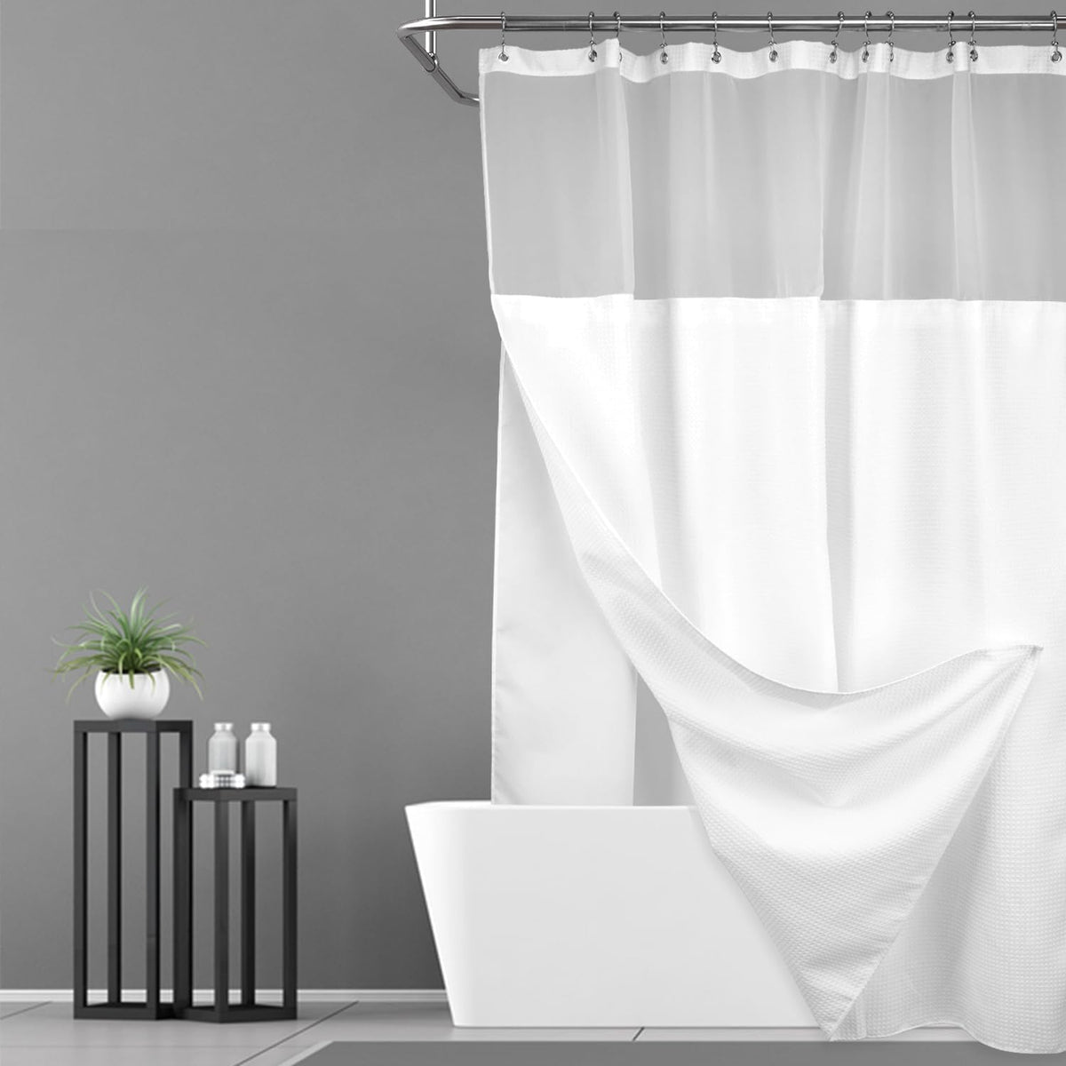 N&Y HOME 60-inch waffle-weave shower curtain shows privacy and style.