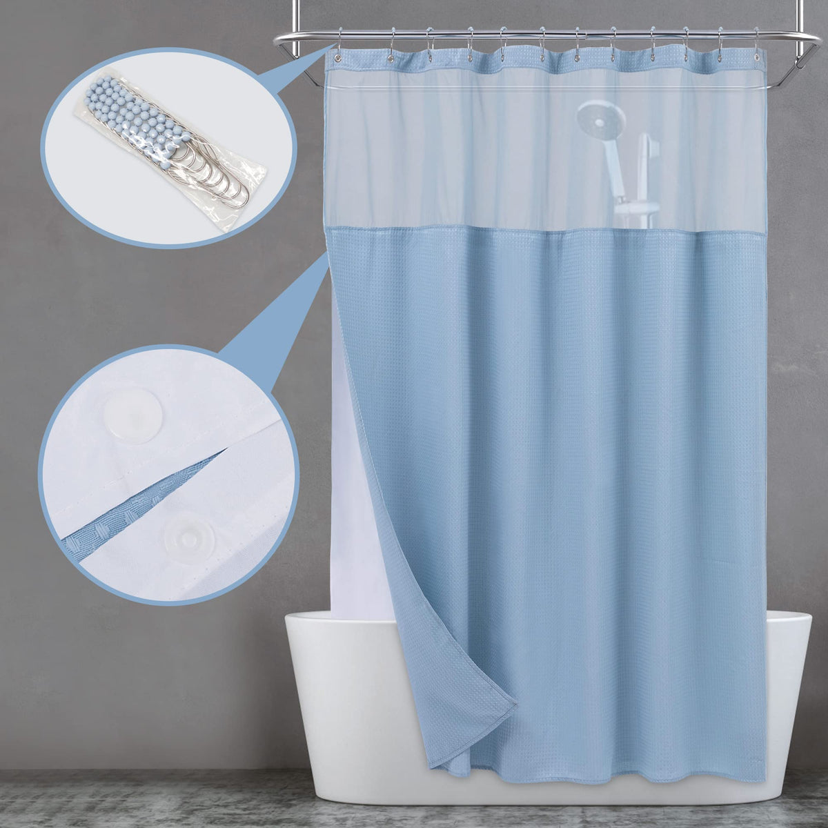 N&Y HOME 71x72 heavyweight curtain fits standard tubs and showers.