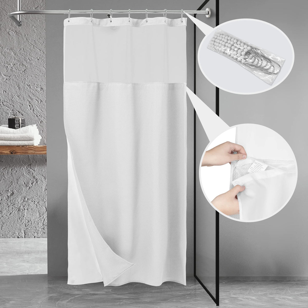 N&Y HOME spa-like experience with waffle-weave fabric and window light.