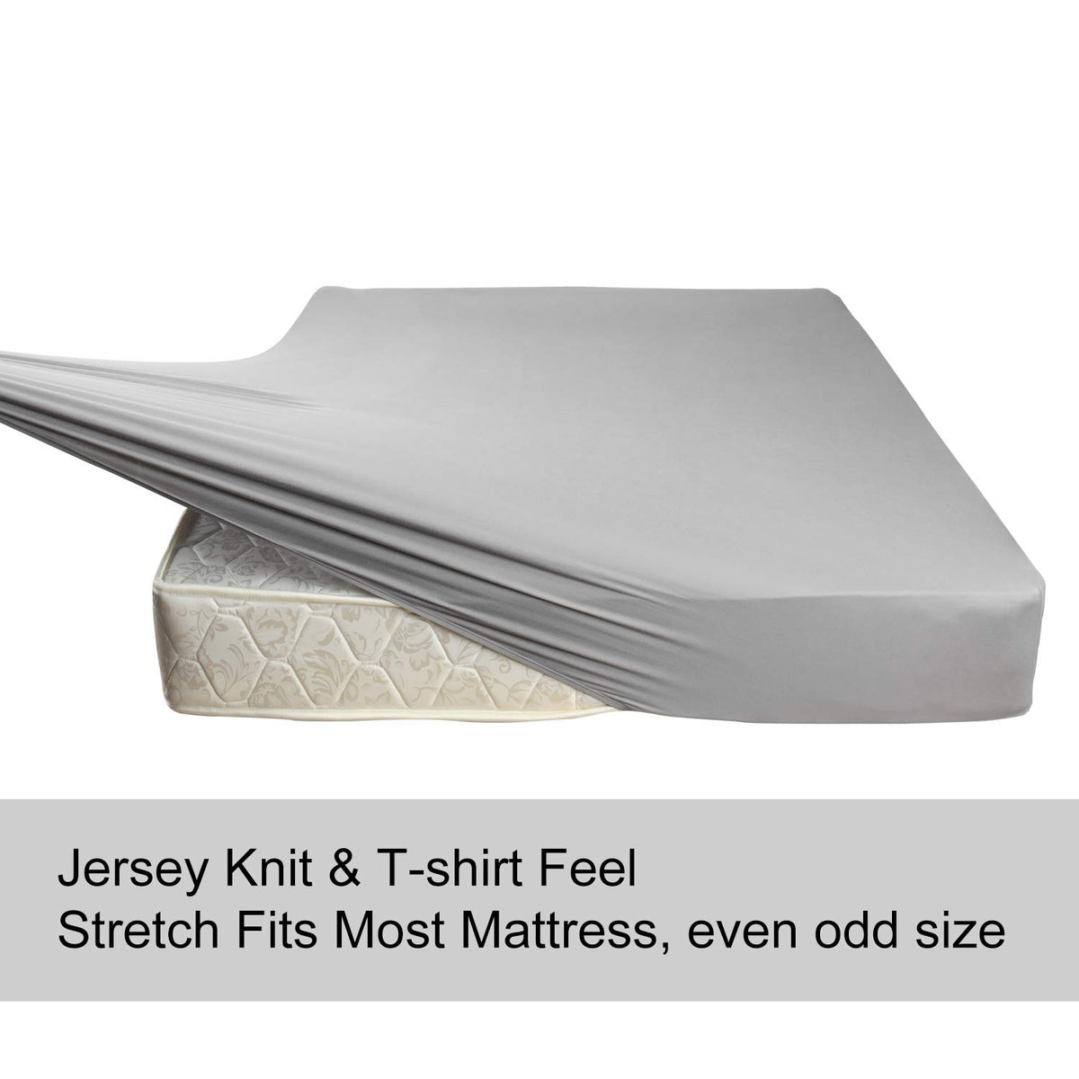 N&Y HOME light gray jersey sheet fits mattresses up to 13 inches for snug coverage.