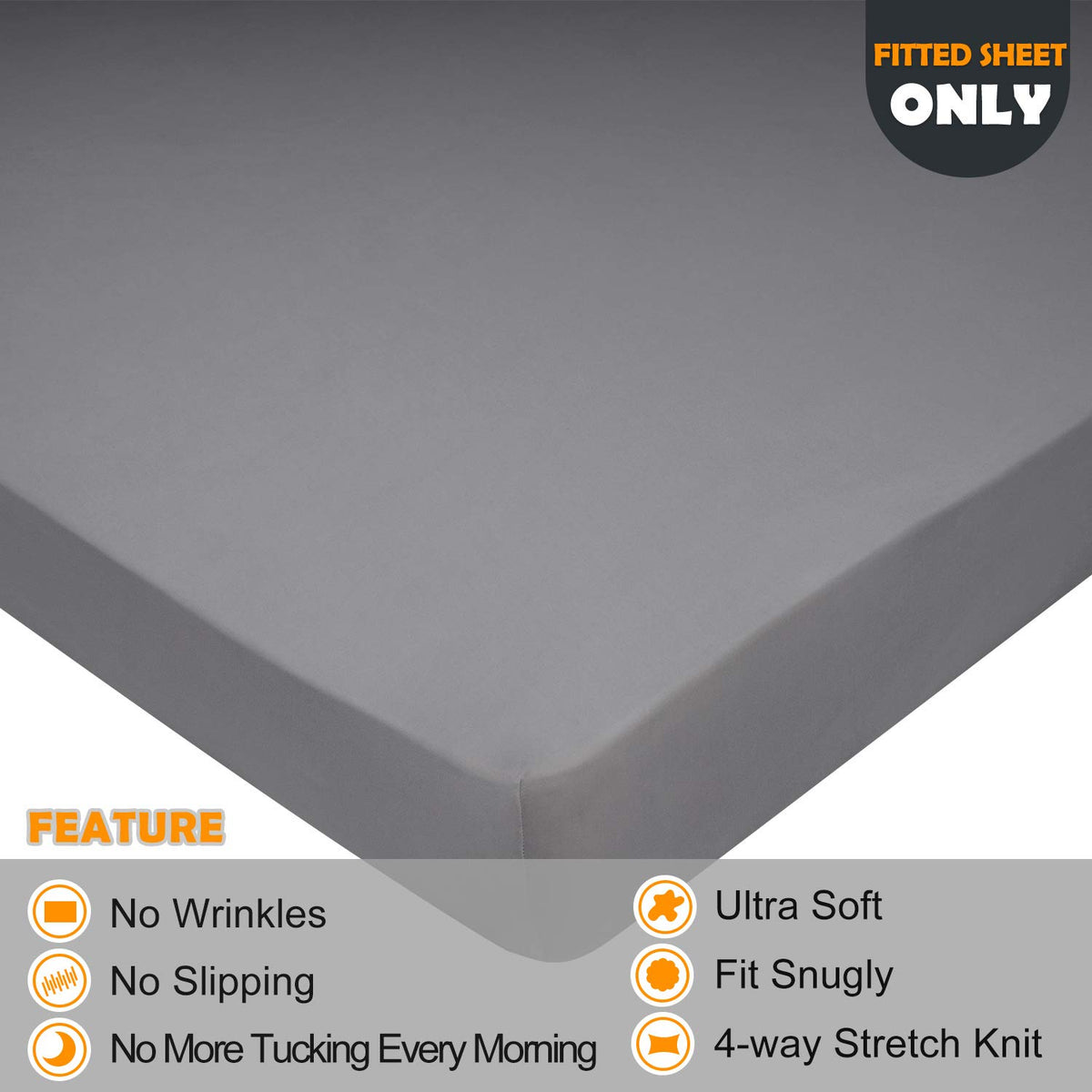 N&Y HOME fitted sheet showing deep pockets and full-around elastic to prevent slipping.