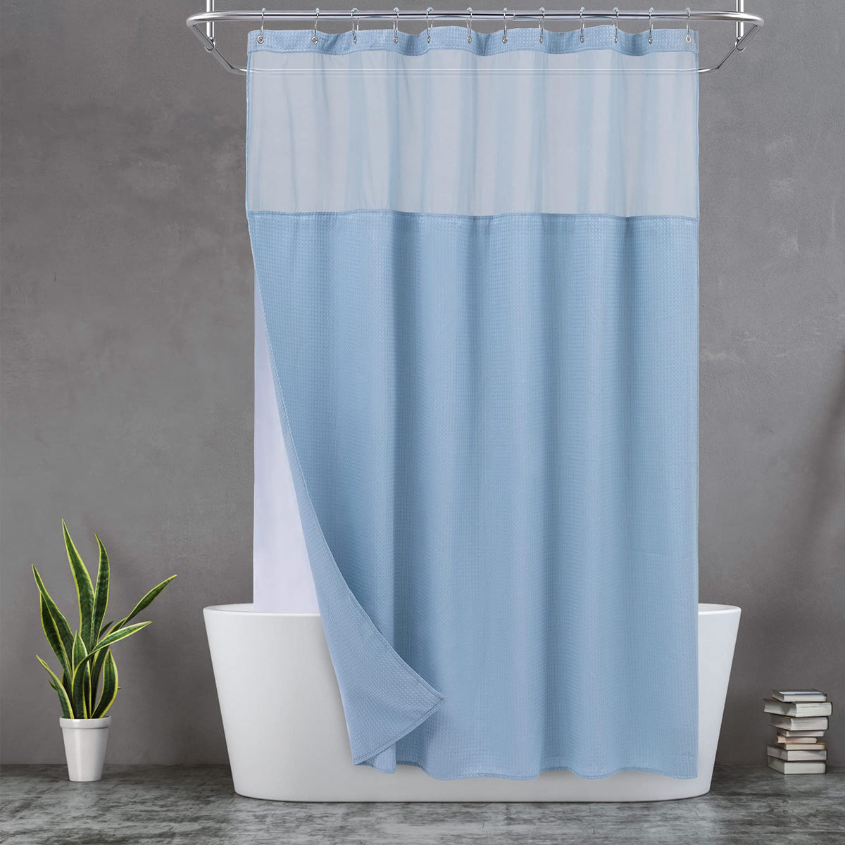 N&Y HOME waffle weave shower curtain with detachable liner, easy to clean and maintain.