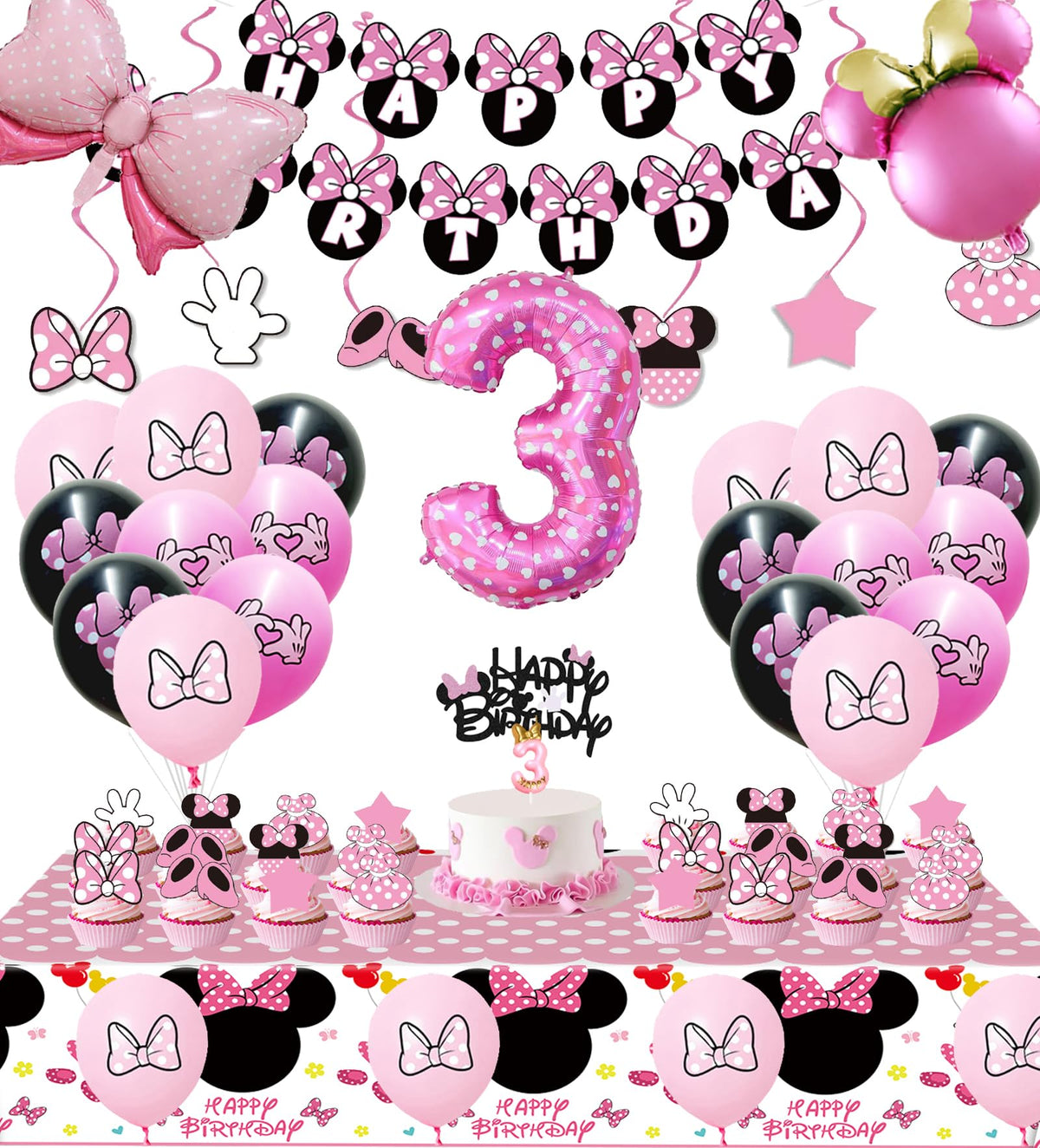 Nyhpar Pink Mouse banner for a third birthday party, ideal photo backdrop.