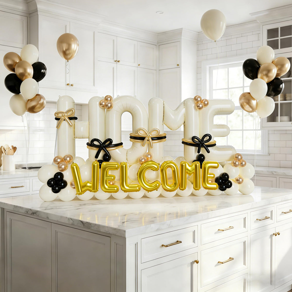 Nyvrexo black twisting balloons add bold contrast to decor.