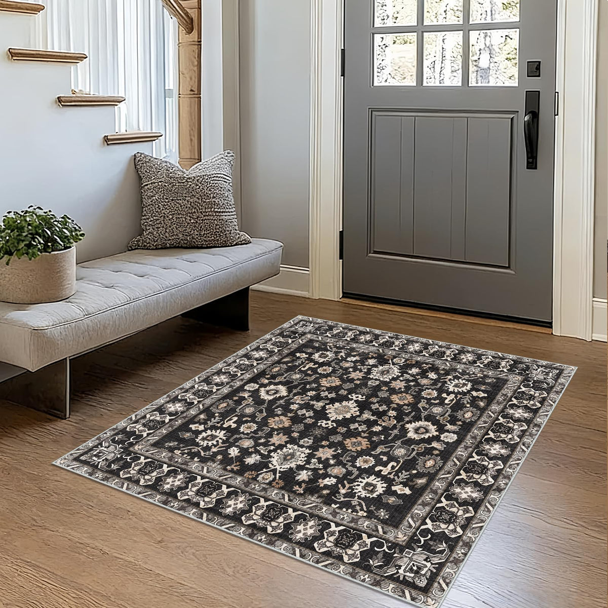 NYZEL square 4x4 rug with non-slip backing for safer doorways.