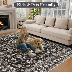 NYZEL washable 3x3 rug with non-slip backing stays in place on hardwood.