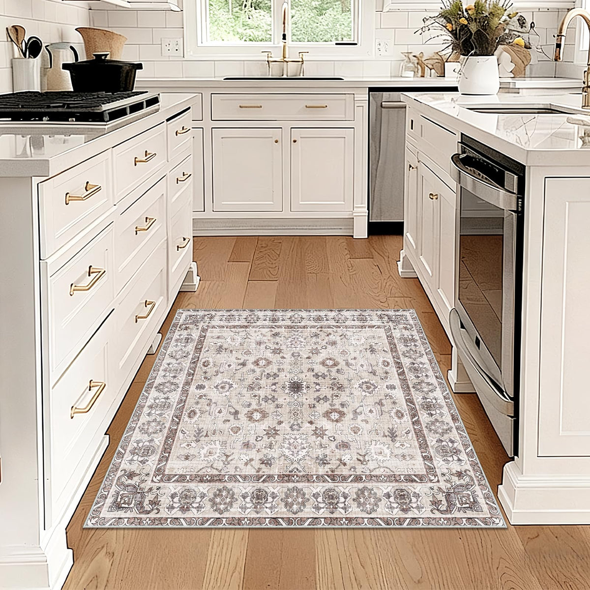 NYZEL washable 3x3 rug in bathroom offers soft comfort and easy cleaning.