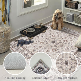 NYZEL floral farmhouse beige rug adds warm texture to the kitchen.
