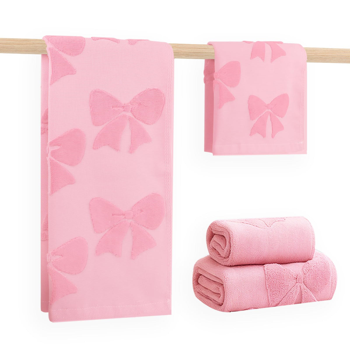 NZNDB pink bow hand towel 14x30 ready for quick hand drying.