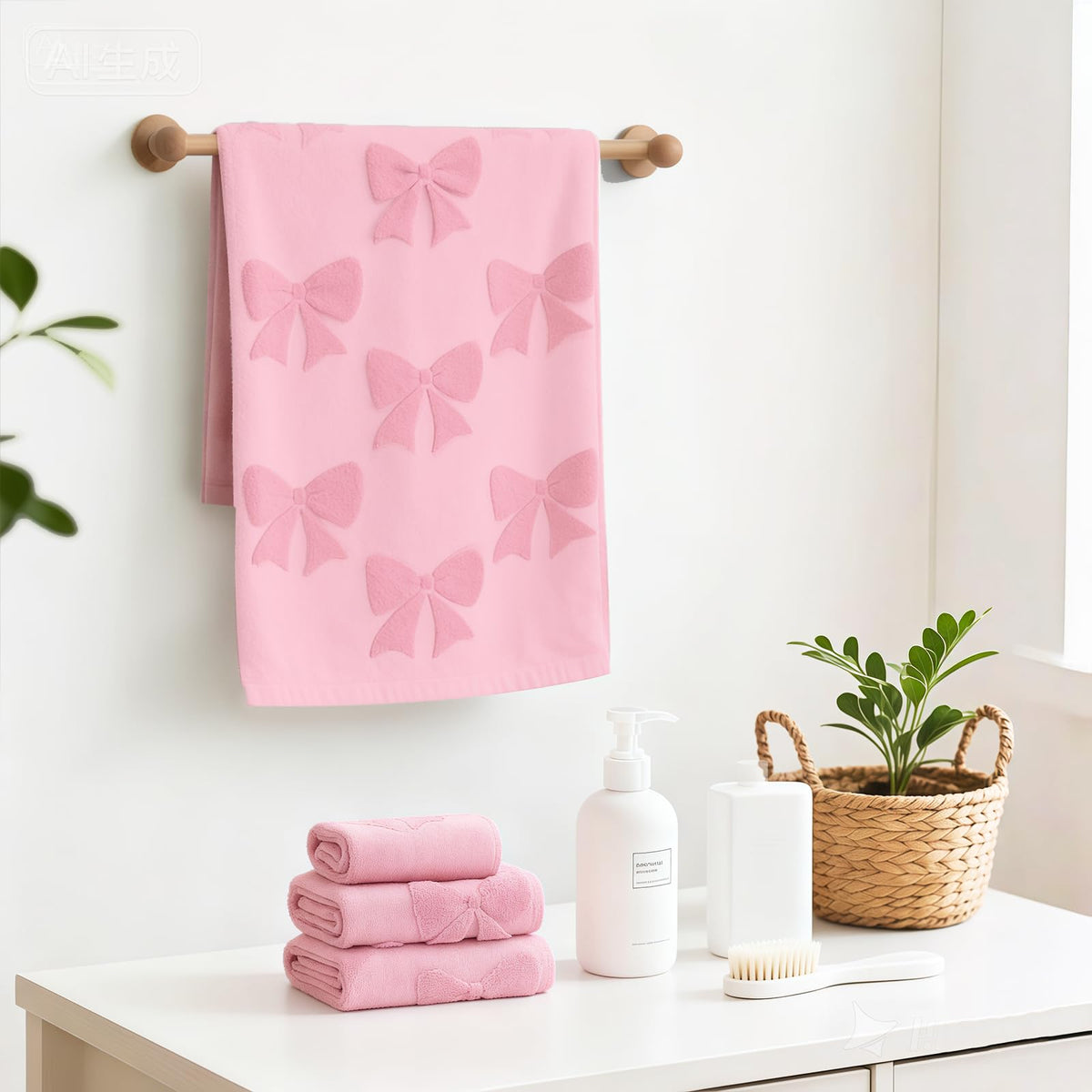 NZNDB pink towel set in a spa-like setup illustrating versatility.