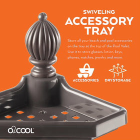 O2COOL Pool & Spa Valet sturdy bronze base provides stable outdoor support.