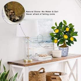 Oairse Lemon Tree with vibrant faux lemons in blue white pot