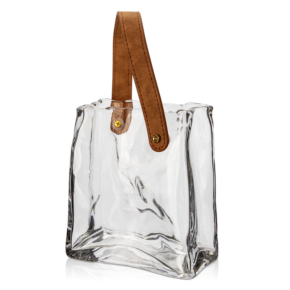 Oairse glass purse vase in handbag shape ideal for elegant floral displays