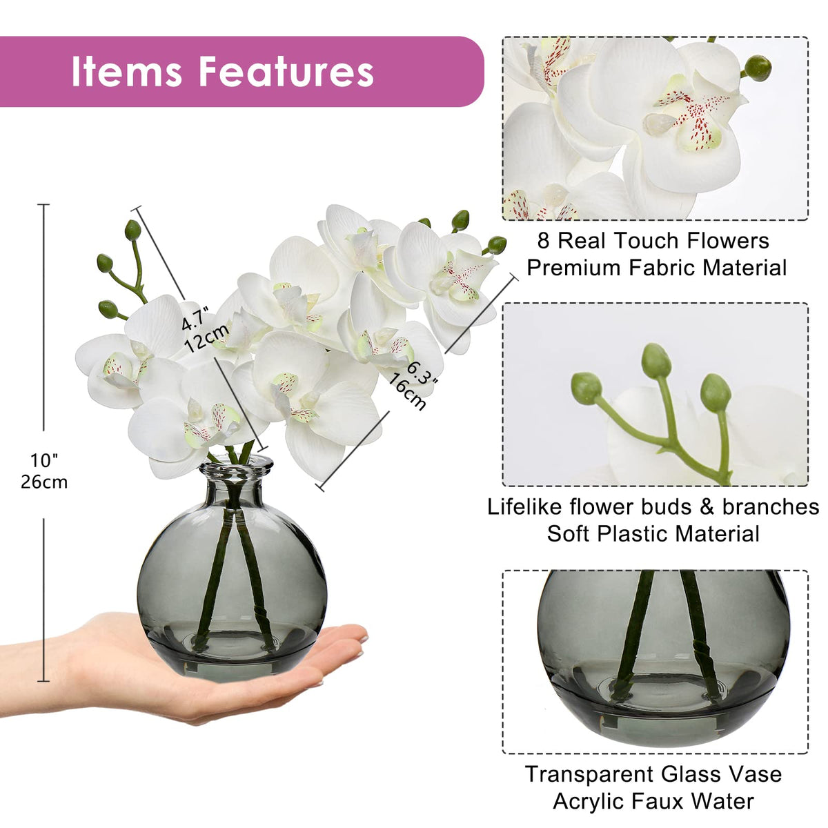 Oairse Phalaenopsis real-touch closeup shows realistic petals for premium home styling