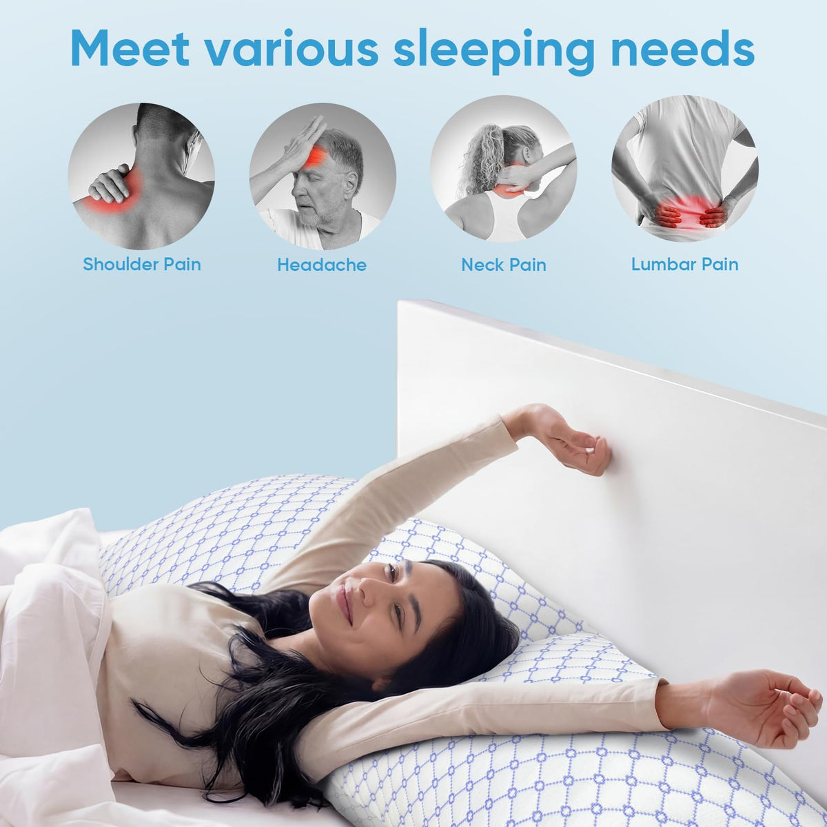 OAISZ supportive pillow for side back stomach sleep demonstrates versatile neck support.