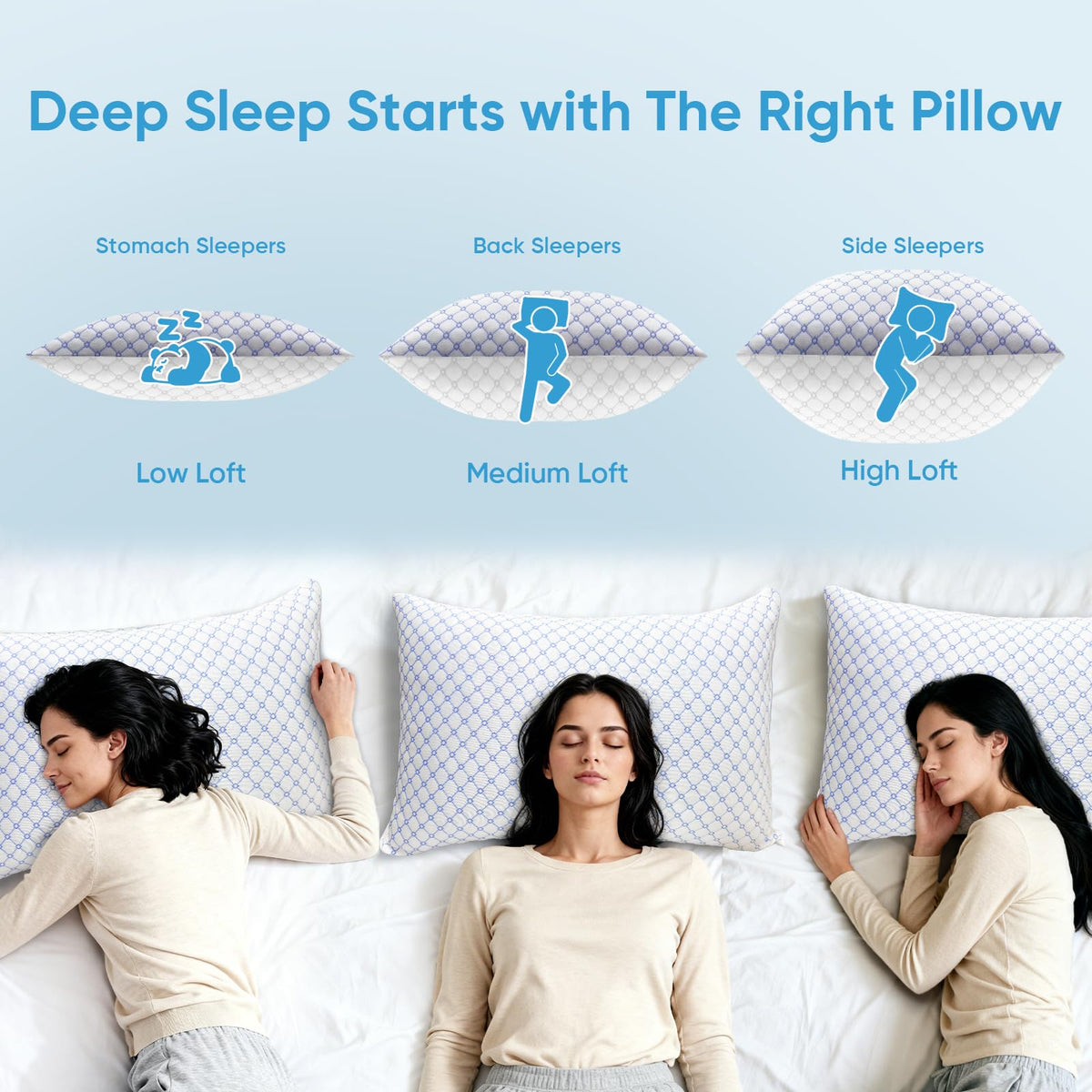OAISZ cooling pillow set shown in a bedroom for everyday comfort.