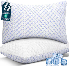 OAISZ cooling pillow queen set 2 on bed shows cooling comfort all night.