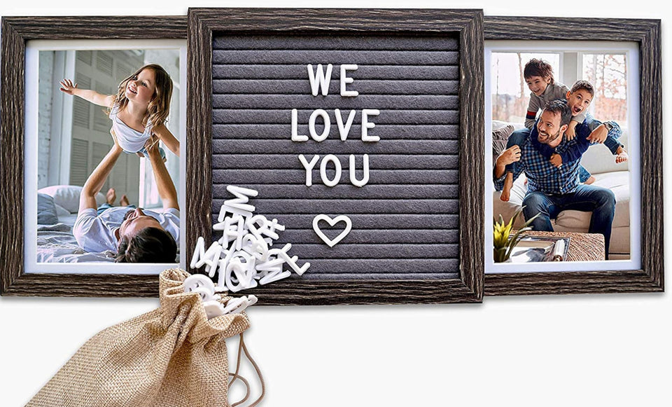 Oak letters personalized frame front view with dual photo slots for memories