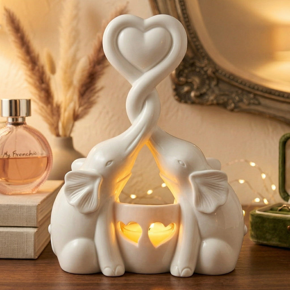 OakiWay ivory elephant love candle holder creates romantic ambience.