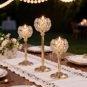 Oakernel gold crystal tealight holder, 10.4-inch height creates tall focal point.